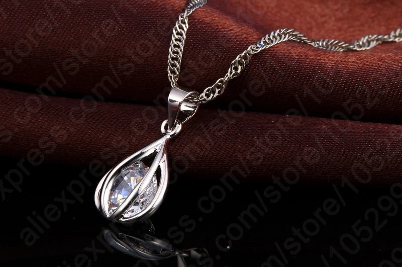 Fashion Popular Jewelry Set For Women Shiny Crystal Stone 925 Sterling Silver Pendant Necklace Hoop Earring Party Gift