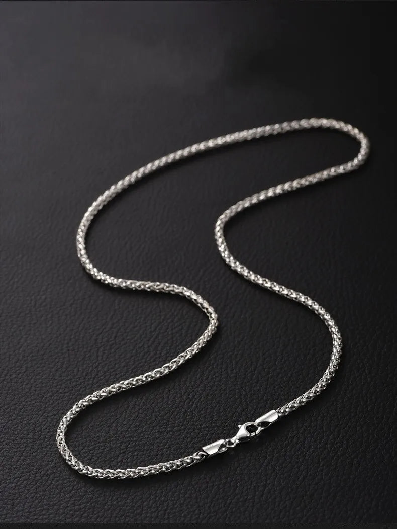 BOCAI Real S925 Silver Jewelry Chopin Chain Retro Personality Punk Style Men's Necklace Trendy Sweater Chain