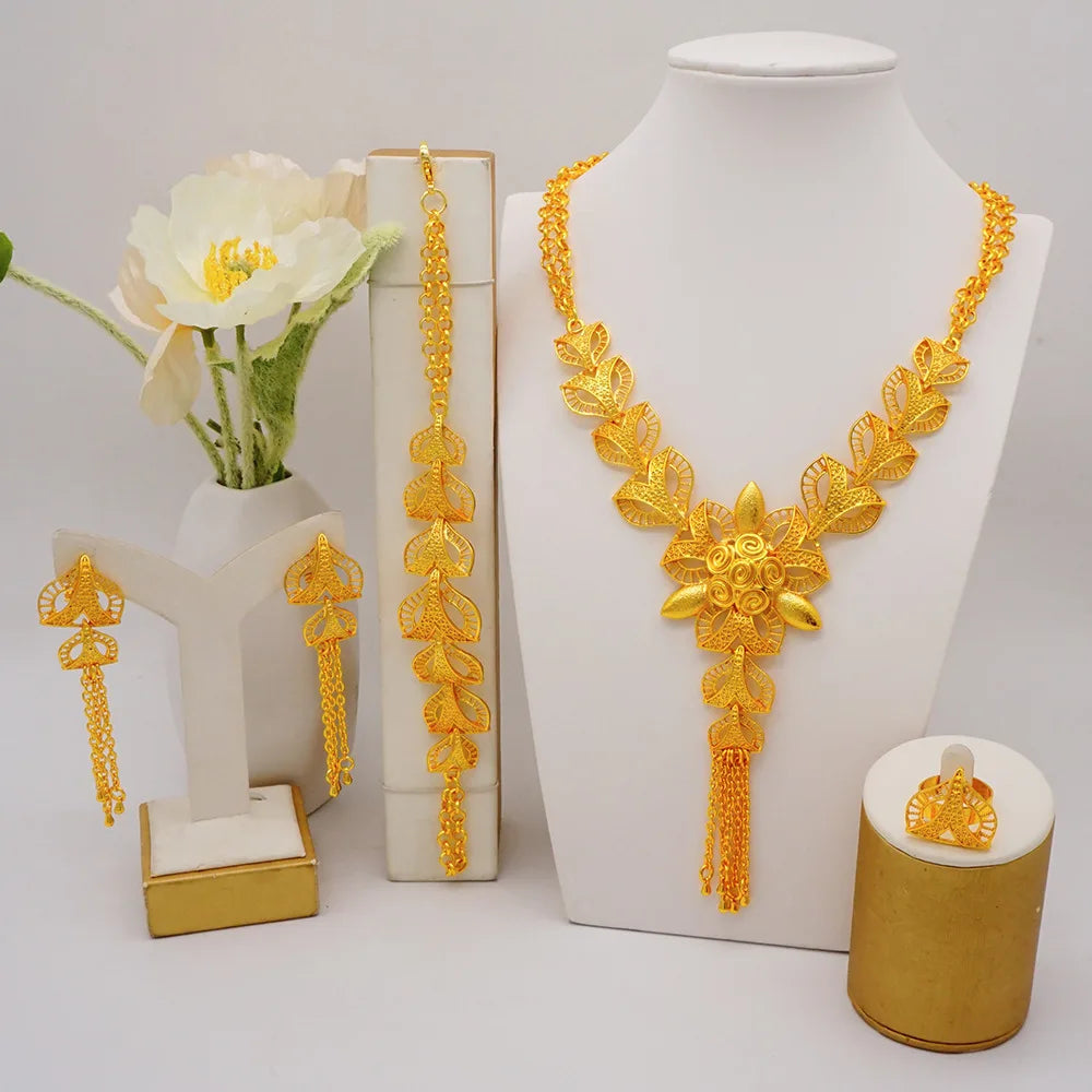 Exquisite 24K Gold Jewelry Set for Women, AU999 Authentic Gold Quality