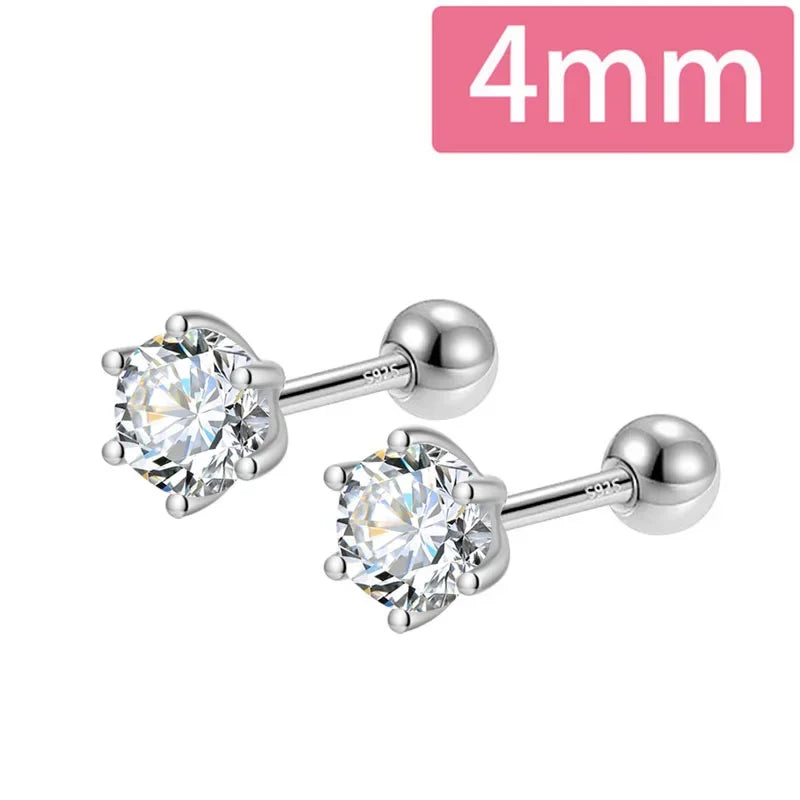 TrustDavis Real 925 Sterling Silver Fashion Gold Six Claw 3/4/5mm CZ Screw Stud Earrings For Women Wedding Fine Jewelry DA2712