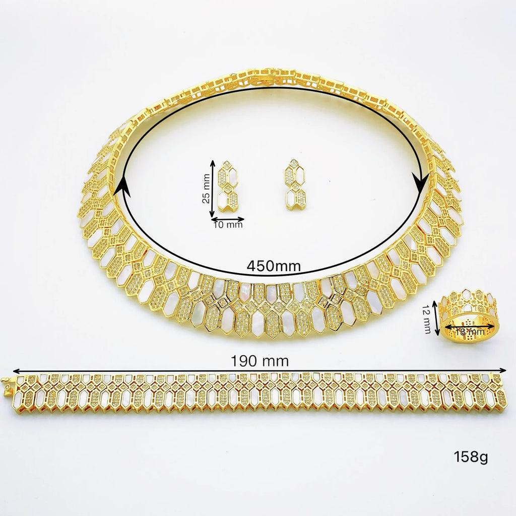 HOT  Jewelry Sets For Woman Wedding Parties Jewellery Necklace Earrings Rings Bracelets For Gift Plating18k With CZ White shell