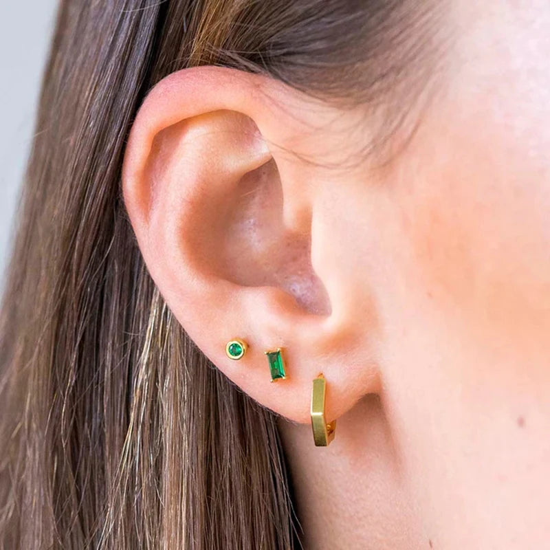 925 Sterling Silver Needle Luxury Green Series Small Hoop Earrings for Women 24K Gold Earrings Trend Jewelry Ear Accessories