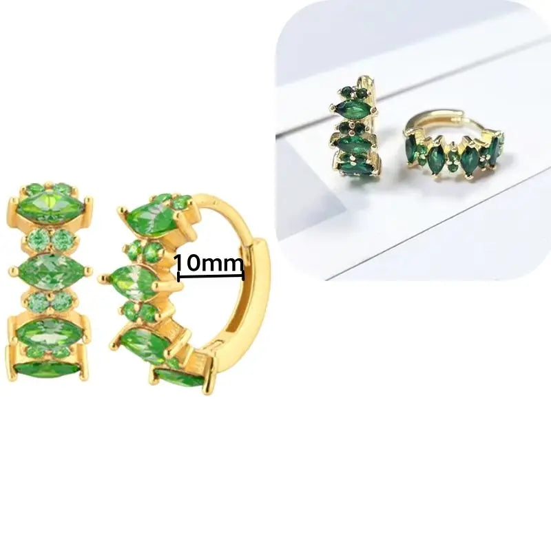 925 Sterling Silver Needle Luxury Green Series Small Hoop Earrings for Women 24K Gold Earrings Trend Jewelry Ear Accessories