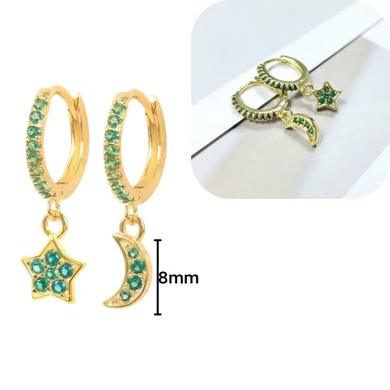 925 Sterling Silver Needle Luxury Green Series Small Hoop Earrings for Women 24K Gold Earrings Trend Jewelry Ear Accessories