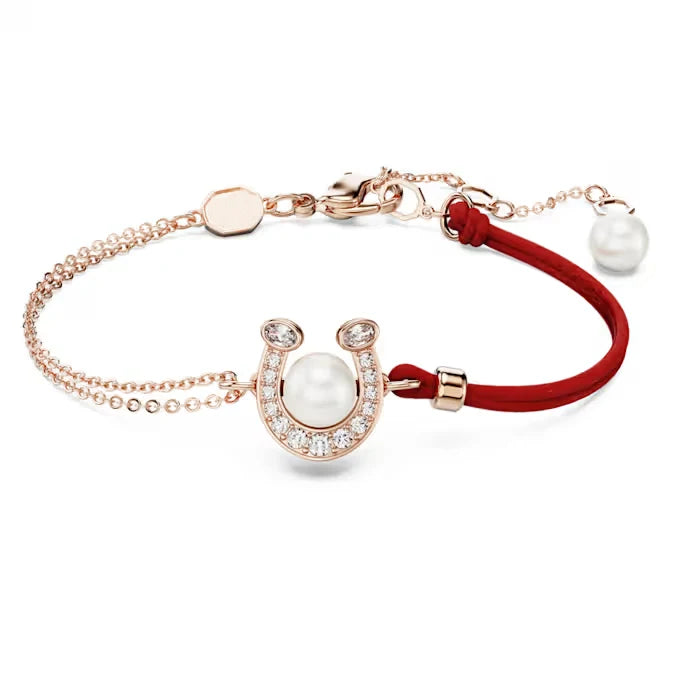 2026 New Trend Fine Jewelry Set Charming White  Red Crystal Pendant Fashion Rose Gold Pearl Necklace Bracelet Earrings for Women