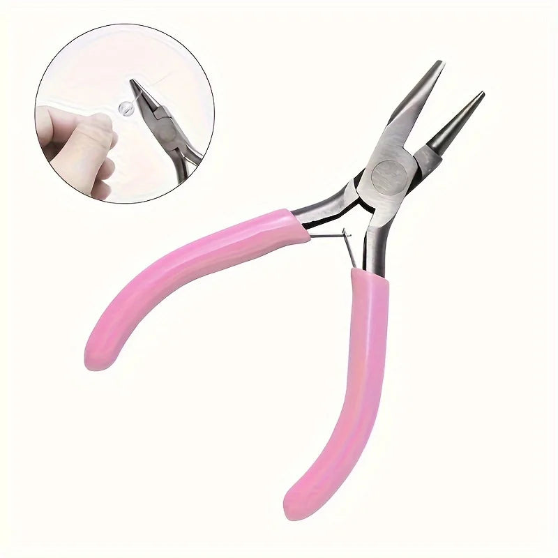 Pink Handle 5-Inch Precision Round Concave Pliers - for Metal Wire Looping & Bending - DIY Jewelry Making Hobby Tool