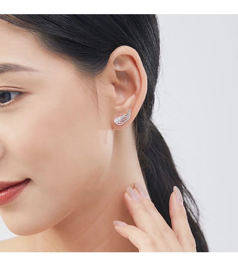 MODIAN Real 925 Sterling Silver Angel Wings Simple Stud Earrings Trendy Earrings For Women Birthday Anniversary Jewelry Gift