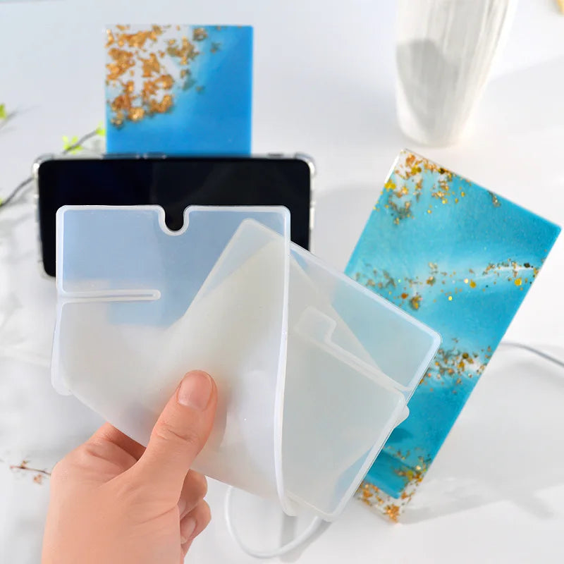DIY Mobile Phone Holder Mirror Silicone Mold Creative Desktop Phone Stand Tablet Bracket Epoxy Resin Molds Home Office Tools