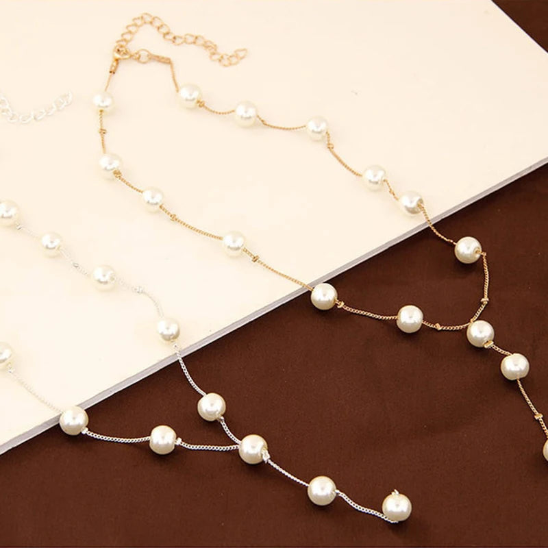 Charming White Pearl Necklace Bracelet Earring Jewelry Set Women Bridal Wedding Elegant Accessories