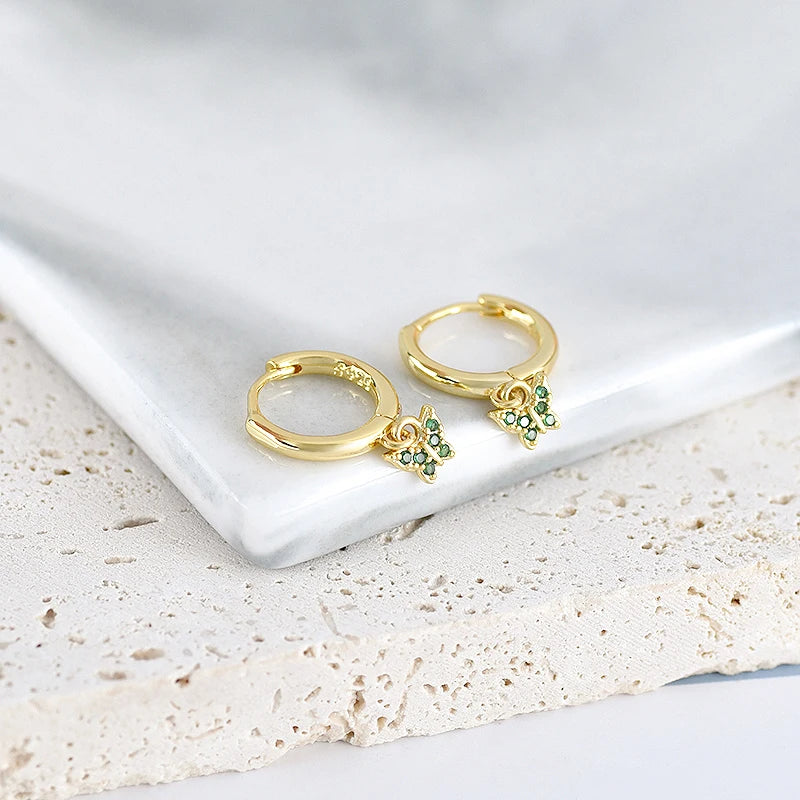 925 Sterling Silver Needle Luxury Green Series Small Hoop Earrings for Women 24K Gold Earrings Trend Jewelry Ear Accessories