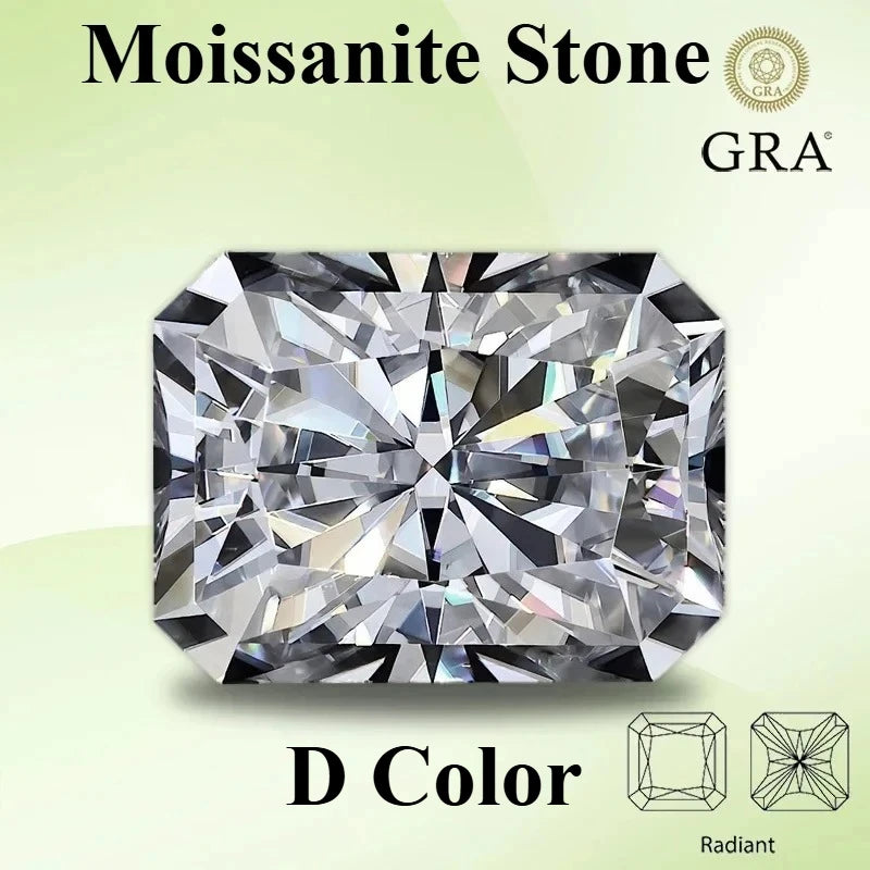 Moissanite Stone Radiant Cut D Color VVS1 Gemstone Lab Grown Synthetic Diamond for Charms Women Jewelry with  Certificate