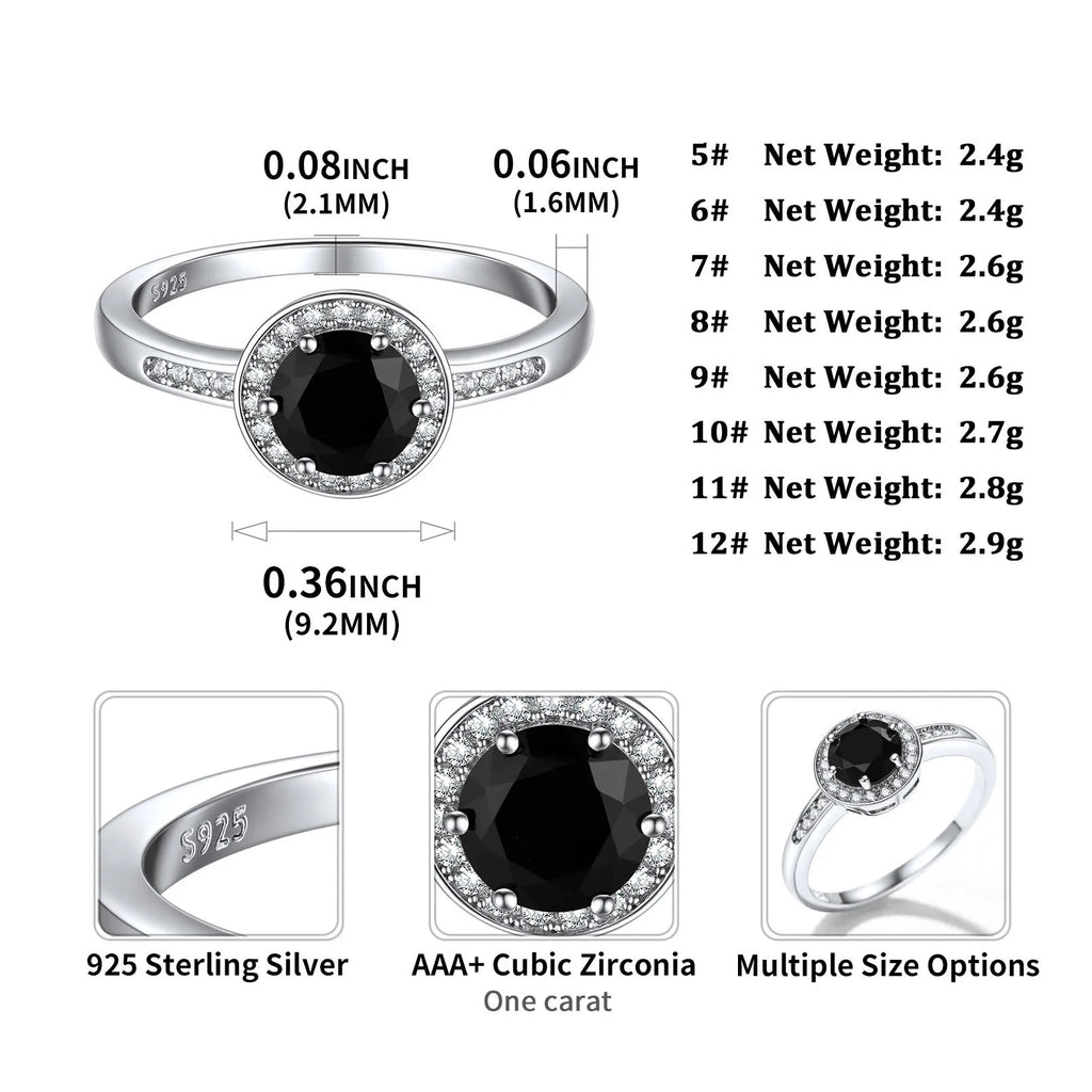 U7 925 Sterling Silver Wedding Rings for Woman Size 5 -12 Black White Crystal CZ Anniversary Dainty Jewelry Gift for Wife