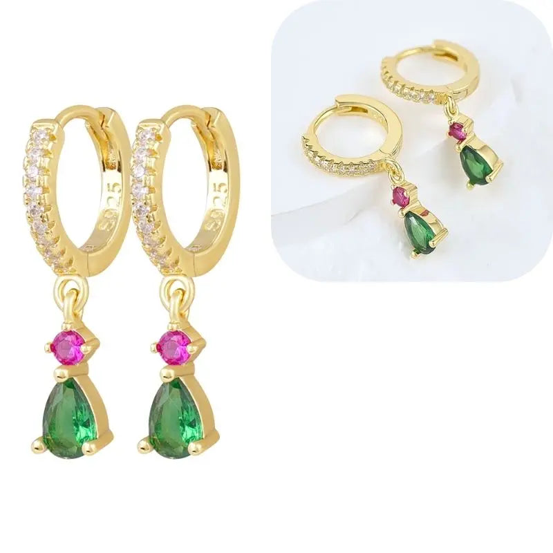 925 Sterling Silver Needle Luxury Green Series Small Hoop Earrings for Women 24K Gold Earrings Trend Jewelry Ear Accessories