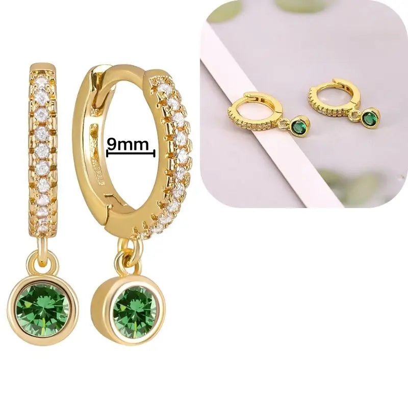 925 Sterling Silver Needle Luxury Green Series Small Hoop Earrings for Women 24K Gold Earrings Trend Jewelry Ear Accessories