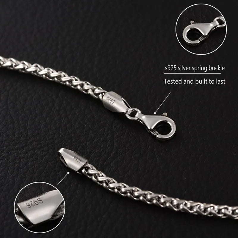 BOCAI Real S925 Silver Jewelry Chopin Chain Retro Personality Punk Style Men's Necklace Trendy Sweater Chain