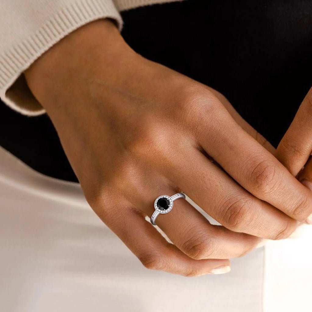 U7 925 Sterling Silver Wedding Rings for Woman Size 5 -12 Black White Crystal CZ Anniversary Dainty Jewelry Gift for Wife