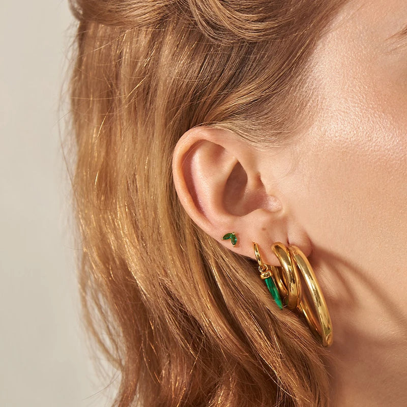 925 Sterling Silver Needle Luxury Green Series Small Hoop Earrings for Women 24K Gold Earrings Trend Jewelry Ear Accessories