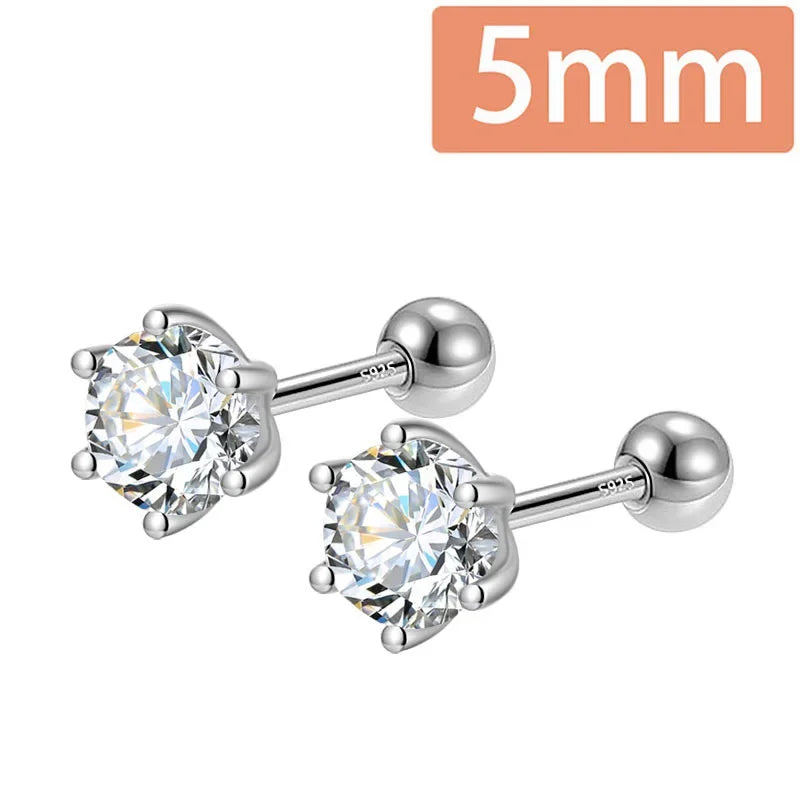 TrustDavis Real 925 Sterling Silver Fashion Gold Six Claw 3/4/5mm CZ Screw Stud Earrings For Women Wedding Fine Jewelry DA2712