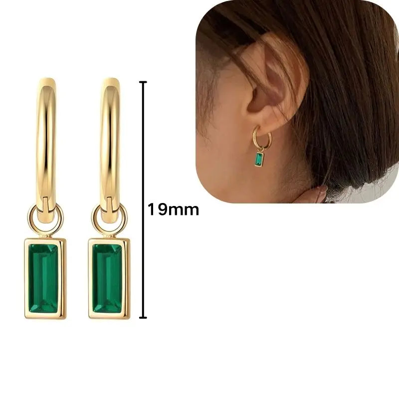 925 Sterling Silver Needle Luxury Green Series Small Hoop Earrings for Women 24K Gold Earrings Trend Jewelry Ear Accessories