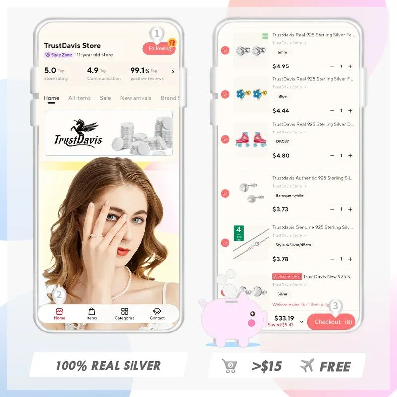 TrustDavis Real 925 Sterling Silver Fashion Gold Six Claw 3/4/5mm CZ Screw Stud Earrings For Women Wedding Fine Jewelry DA2712