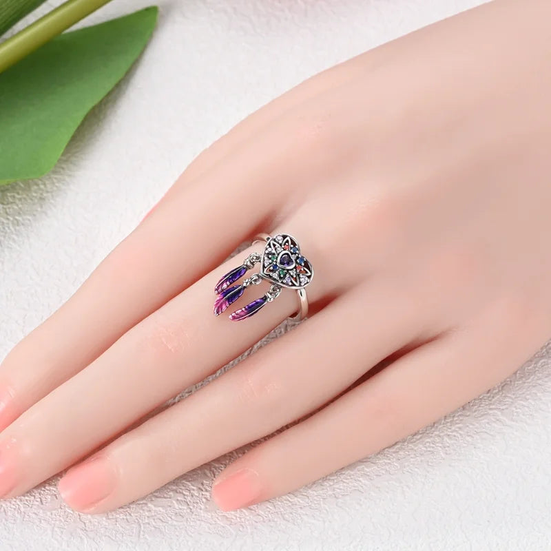 Original Hope Rainbow Flower Ring s925 Silver Jewelry DIY Exquisite Fashion
