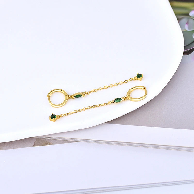 925 Sterling Silver Needle Luxury Green Series Small Hoop Earrings for Women 24K Gold Earrings Trend Jewelry Ear Accessories