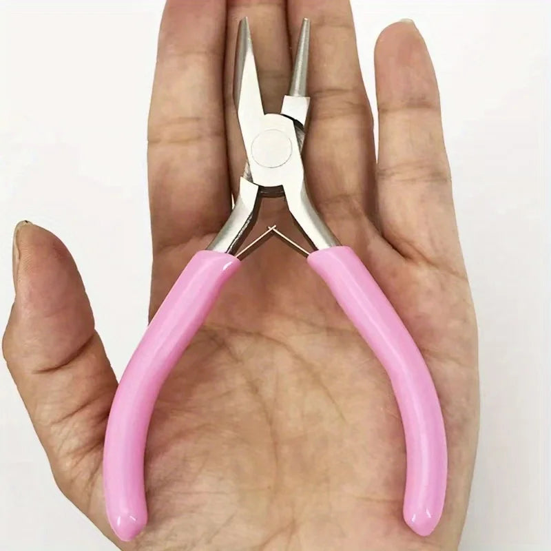 Pink Handle 5-Inch Precision Round Concave Pliers - for Metal Wire Looping & Bending - DIY Jewelry Making Hobby Tool