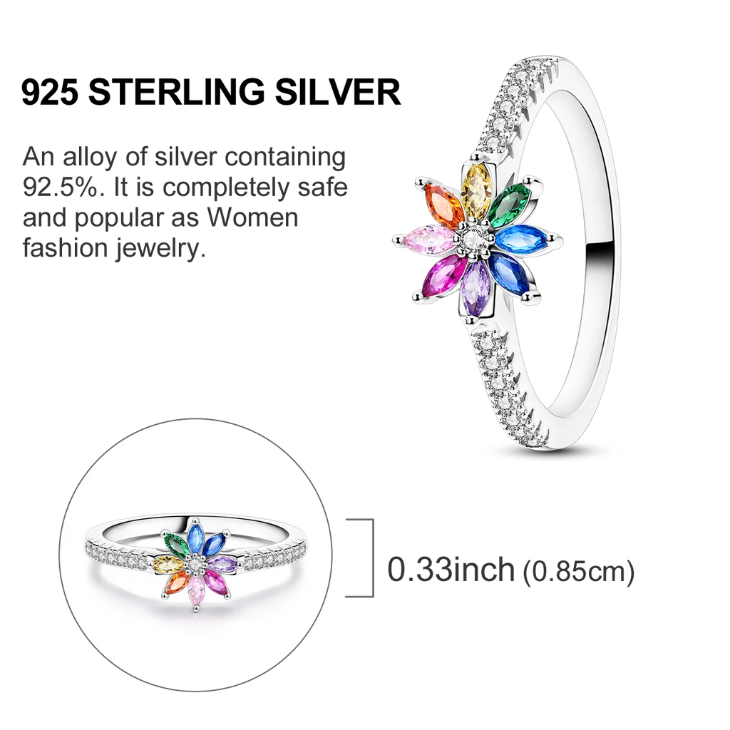 Original Hope Rainbow Flower Ring s925 Silver Jewelry DIY Exquisite Fashion