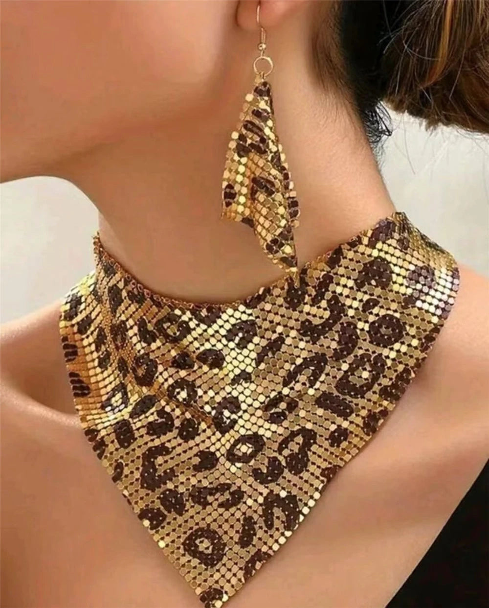 Fashion Leopard Print Jewelry Set, Sexy Bib Necklace & Dangle Earrings, Vintage Elegant Design, Versatile Stylish Accessor