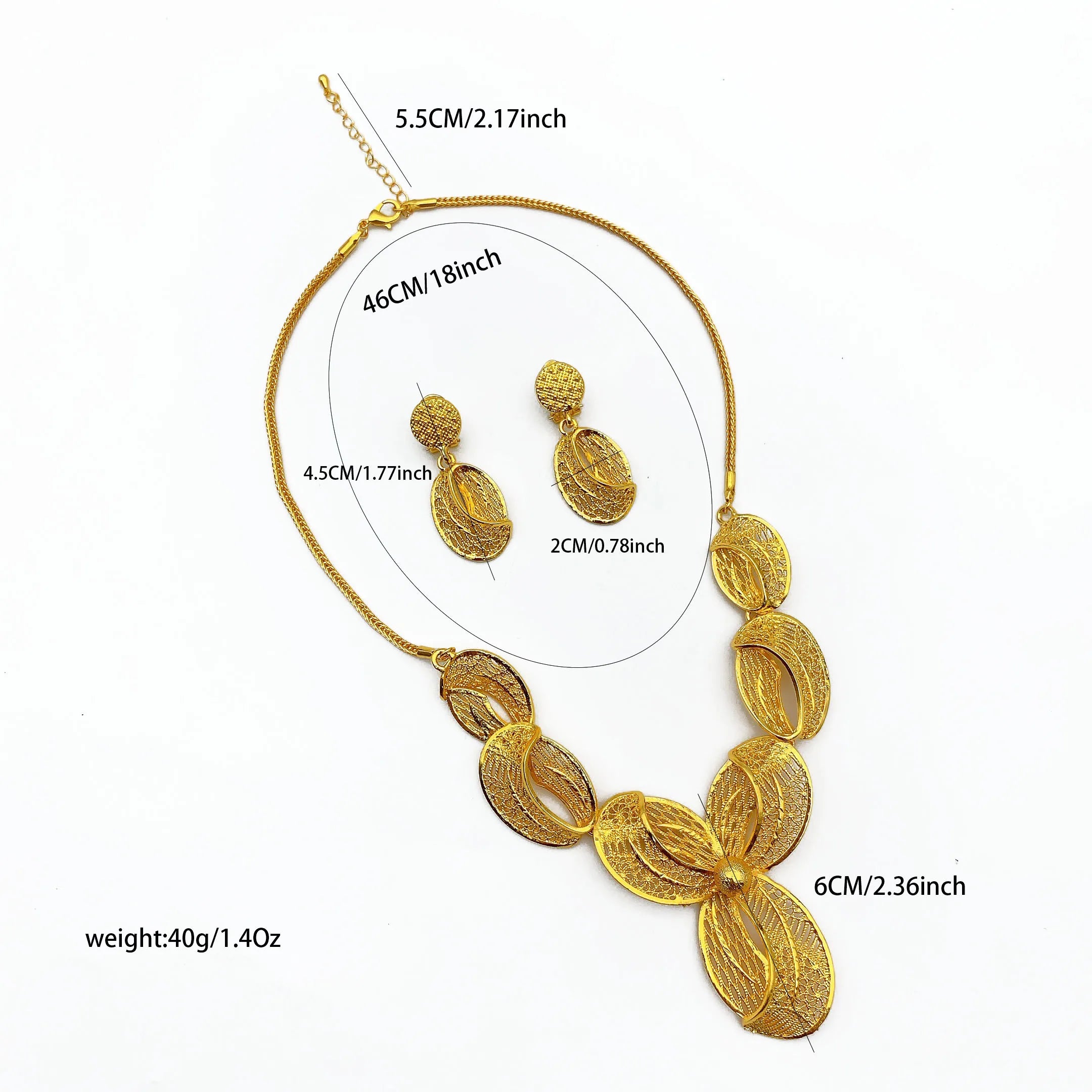 Indian Jewelry Set For Women Dubai African Nigeria Bridal 24K Gold Plated Necklace Earrings Wedding Party Jewellery Gifts