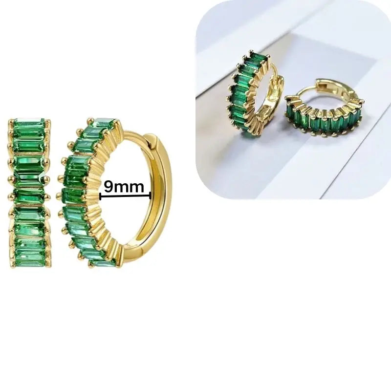 925 Sterling Silver Needle Luxury Green Series Small Hoop Earrings for Women 24K Gold Earrings Trend Jewelry Ear Accessories