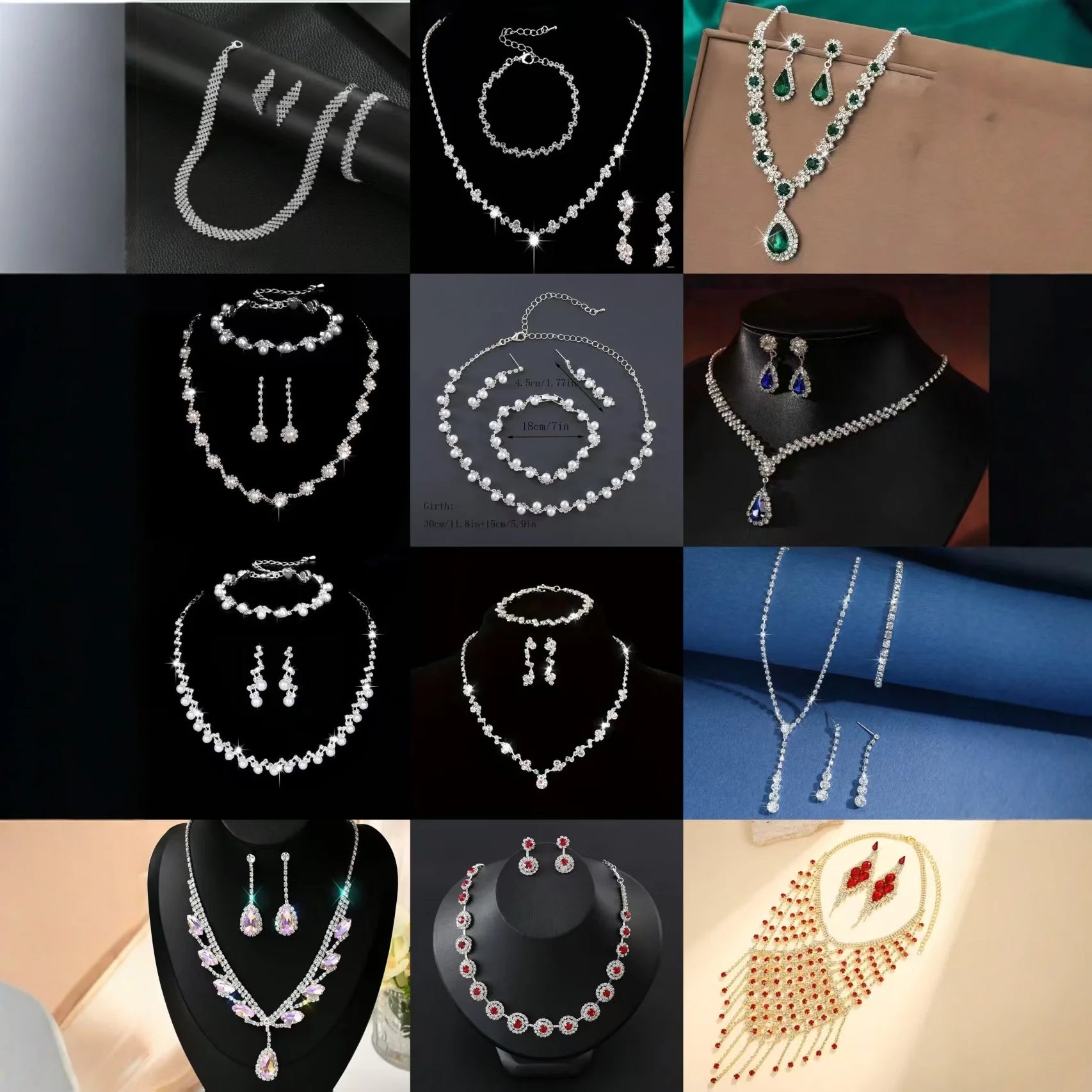 4 Pieces Luxurious Jewelry Set Exquisite Rhinestone Pendant Elegant Women's Crystal Silver Plated Necklace Earrings Bracelet Set