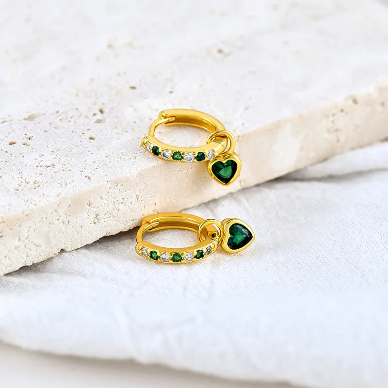 925 Sterling Silver Needle Luxury Green Series Small Hoop Earrings for Women 24K Gold Earrings Trend Jewelry Ear Accessories