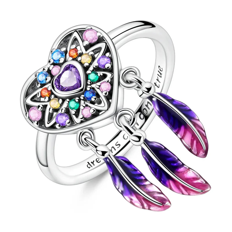 Original Hope Rainbow Flower Ring s925 Silver Jewelry DIY Exquisite Fashion