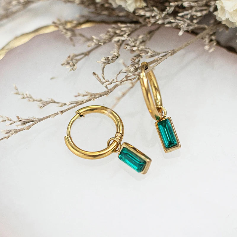925 Sterling Silver Needle Luxury Green Series Small Hoop Earrings for Women 24K Gold Earrings Trend Jewelry Ear Accessories