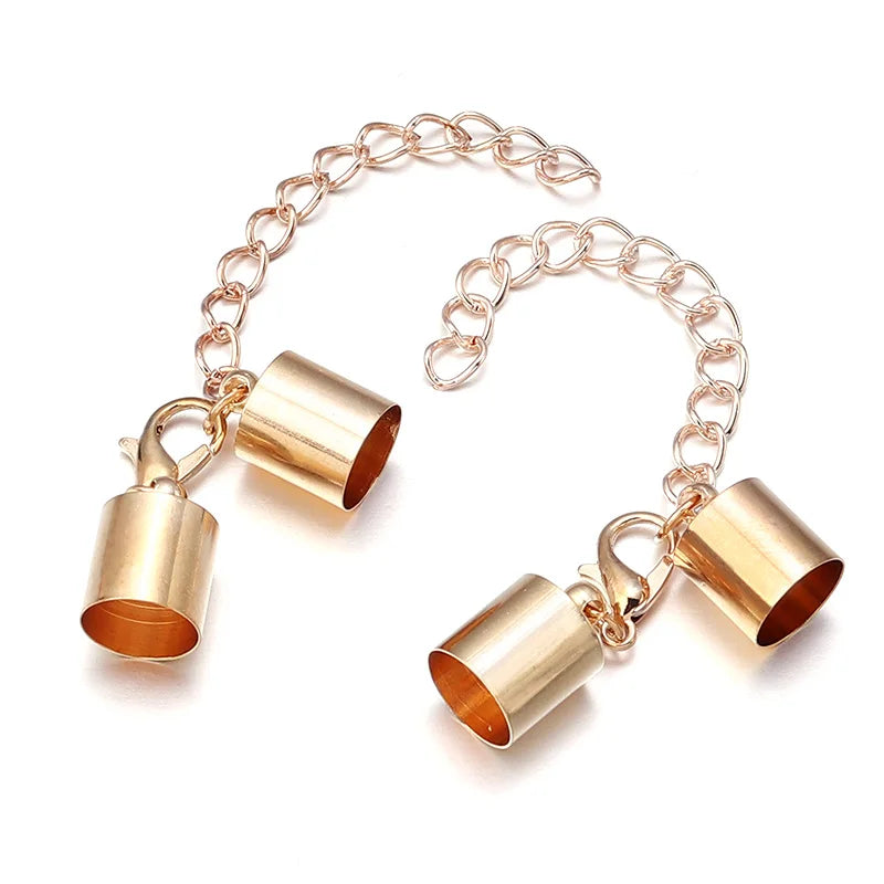 10Sets Leather Cord End Caps With Lobster Clasp Extending Chain For Jewelry Making DIY Bracelet Necklace Connectors Accessories