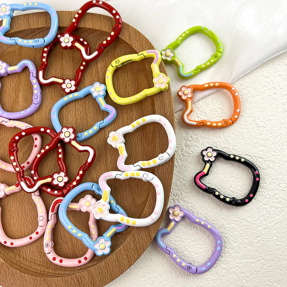 5 Pieces Macaron Kitten Spring Buckle Open Alloy Keychain Buckle for DIY Buckle Connector