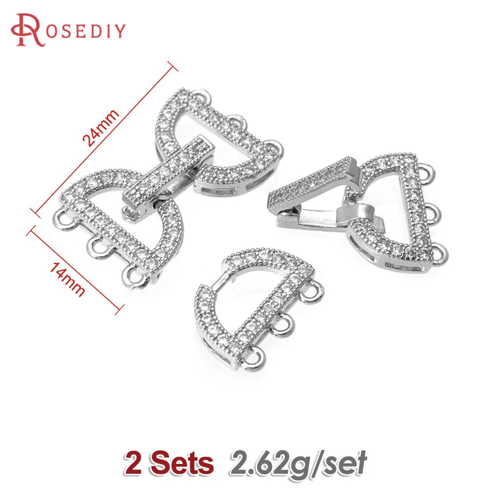 18K Gold Color Brass Zircon Round Shape Bracelets Connect Clasps High Quality Diy Jewelry Accessories Jewellery Making Materials