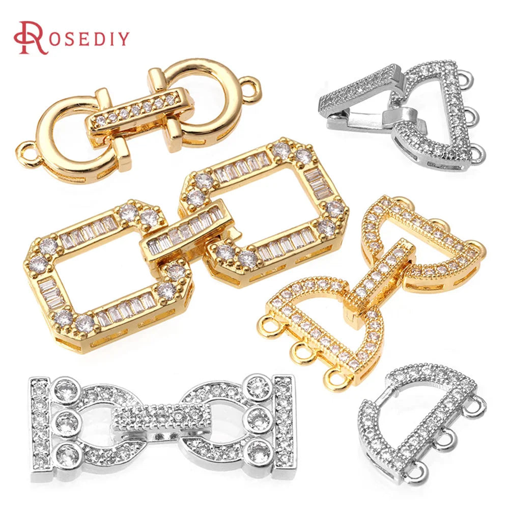 18K Gold Color Brass Zircon Round Shape Bracelets Connect Clasps High Quality Diy Jewelry Accessories Jewellery Making Materials