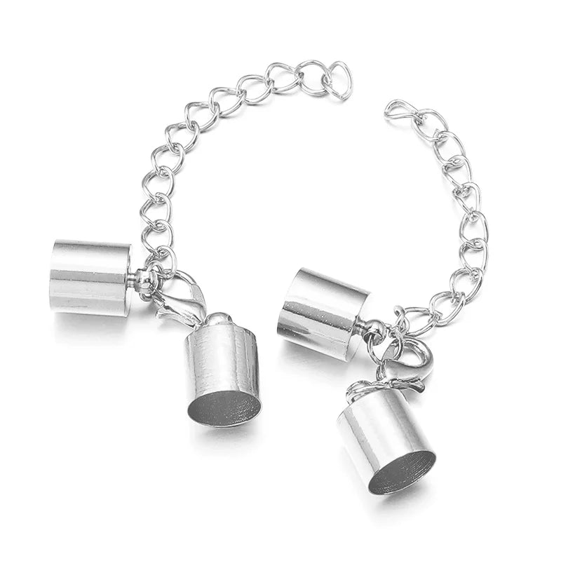 10Sets Leather Cord End Caps With Lobster Clasp Extending Chain For Jewelry Making DIY Bracelet Necklace Connectors Accessories