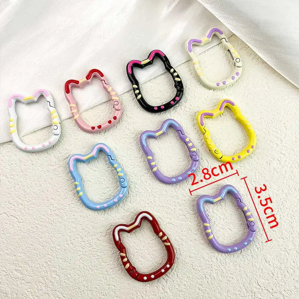 5 Pieces Macaron Kitten Spring Buckle Open Alloy Keychain Buckle for DIY Buckle Connector