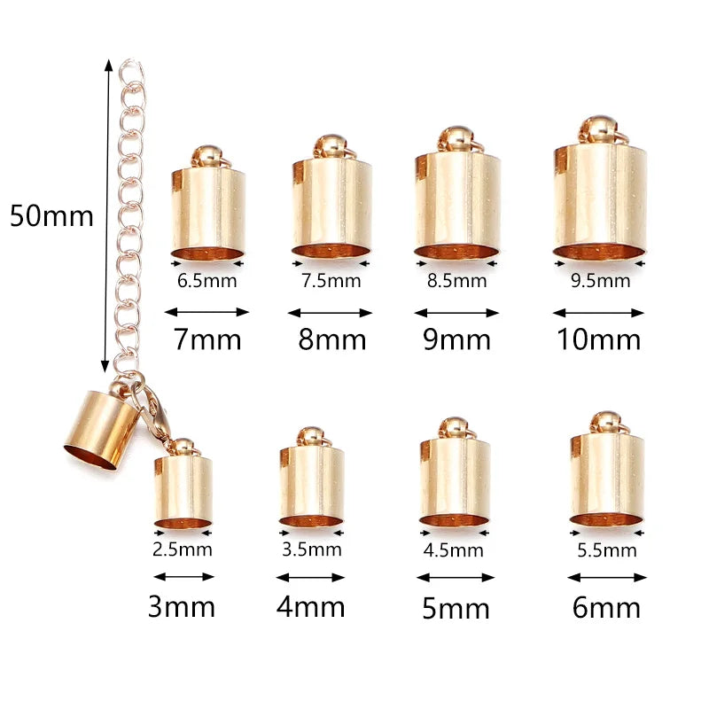 10Sets Leather Cord End Caps With Lobster Clasp Extending Chain For Jewelry Making DIY Bracelet Necklace Connectors Accessories