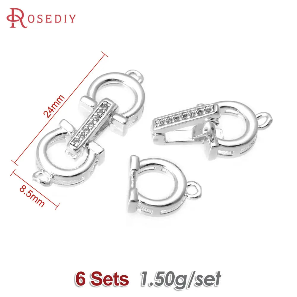 18K Gold Color Brass Zircon Round Shape Bracelets Connect Clasps High Quality Diy Jewelry Accessories Jewellery Making Materials