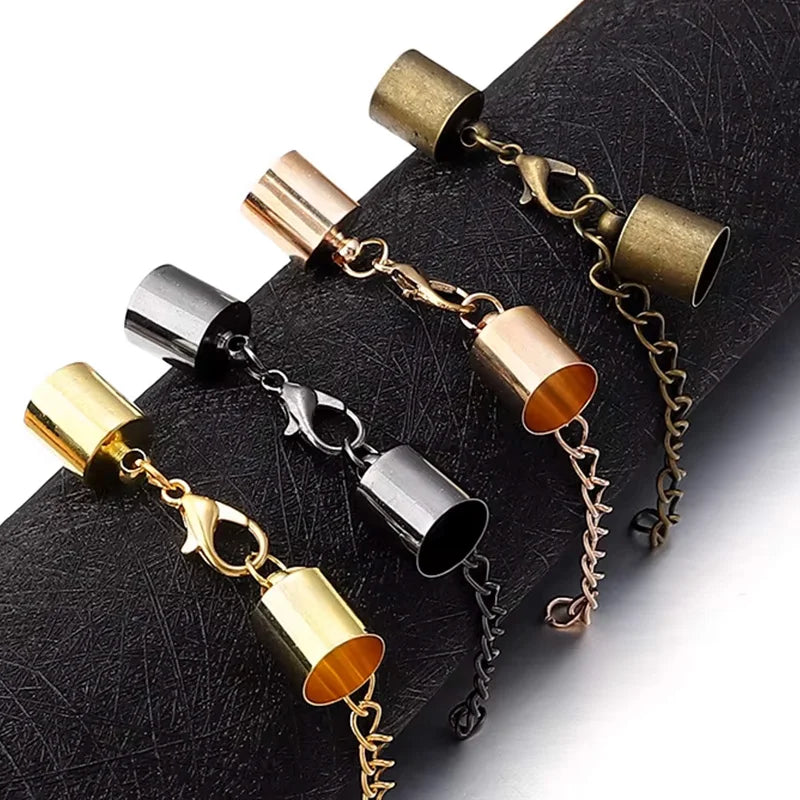 10Sets Leather Cord End Caps With Lobster Clasp Extending Chain For Jewelry Making DIY Bracelet Necklace Connectors Accessories