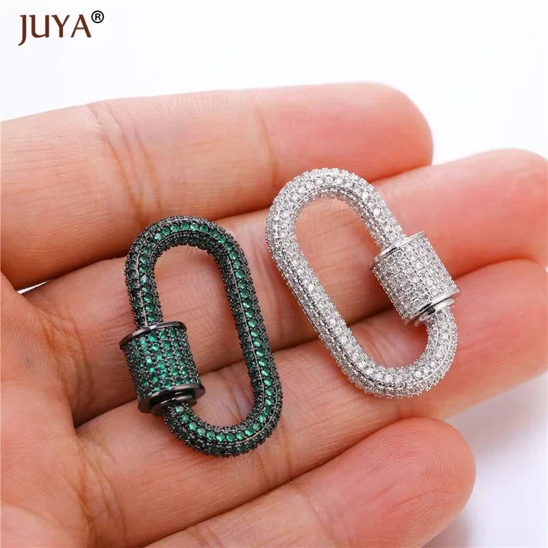 JUYA Luxury Pave Zircon Carabiner Clasps Spiral Lock Fastener Full Diamond Charms For DIY Fashion Jewelry Supplies Accessories